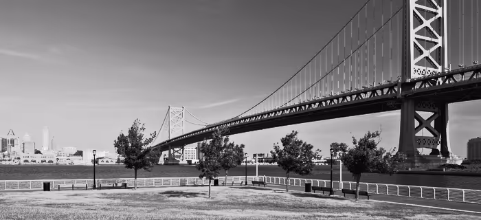 The Benjamin Franklin Bridge over the Delaware into Philadelphia.