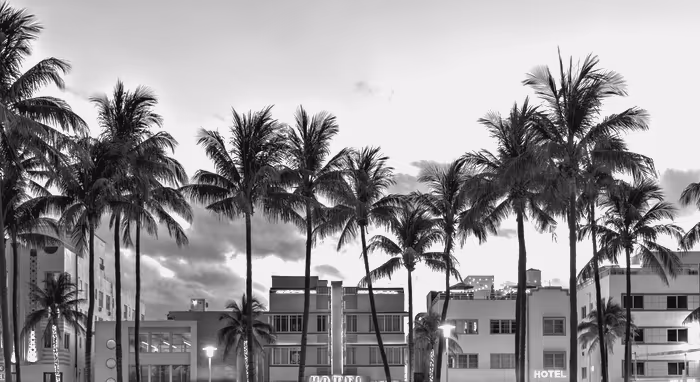 Art deco hotel fronts along Ocean Drive in Miami Beach.
