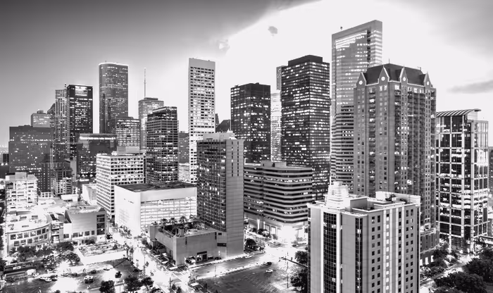 The Houston skyline across the bayou.
